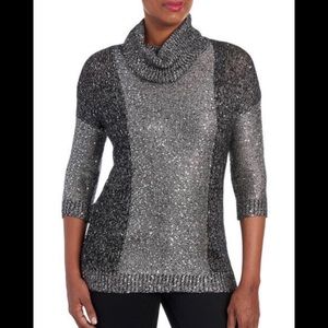 Lurex Black Sequin Cowl Neck Sweater